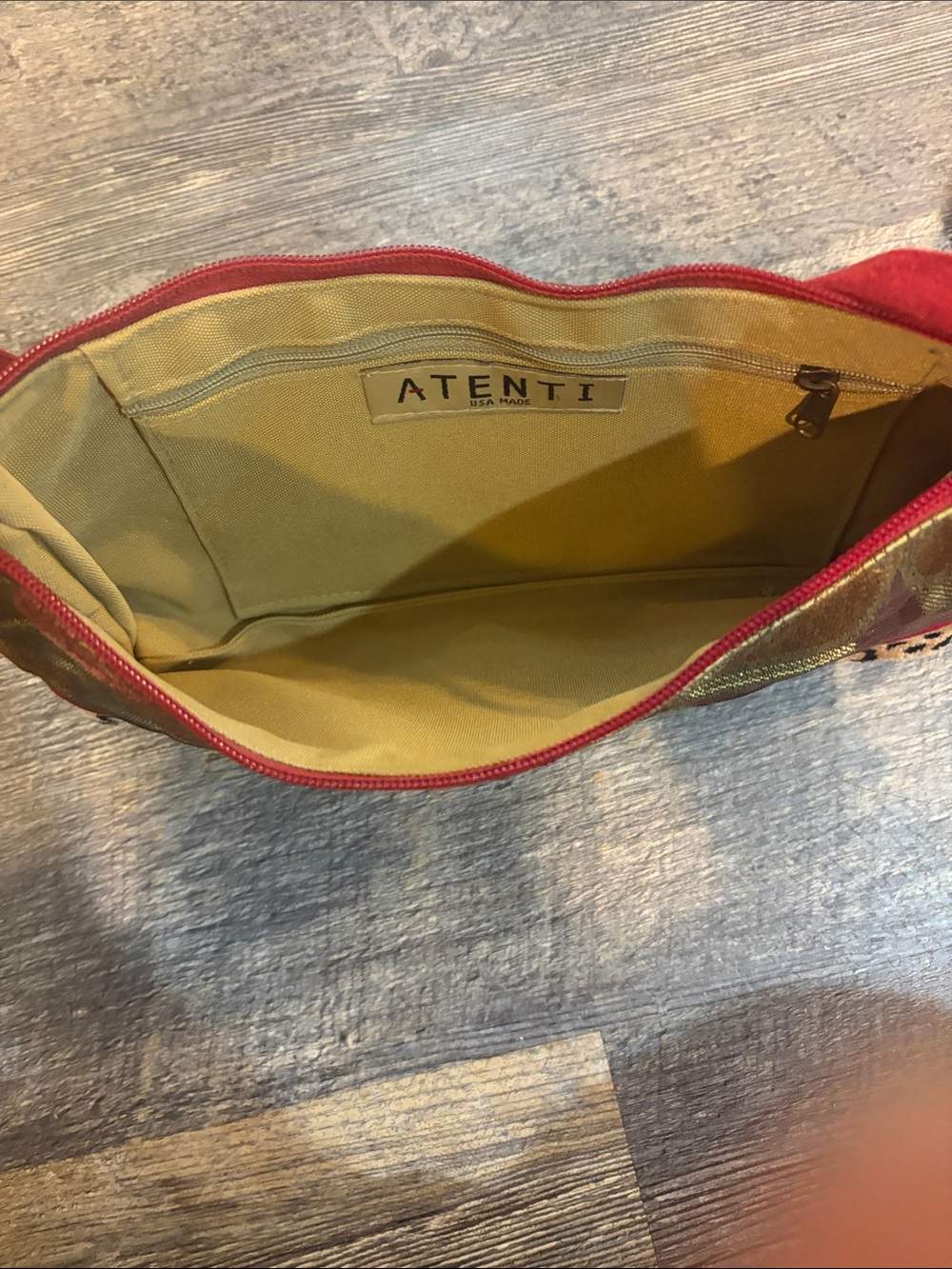 Brown Floral Patchwork Clutch with Red Strap - Picture 2 of 3